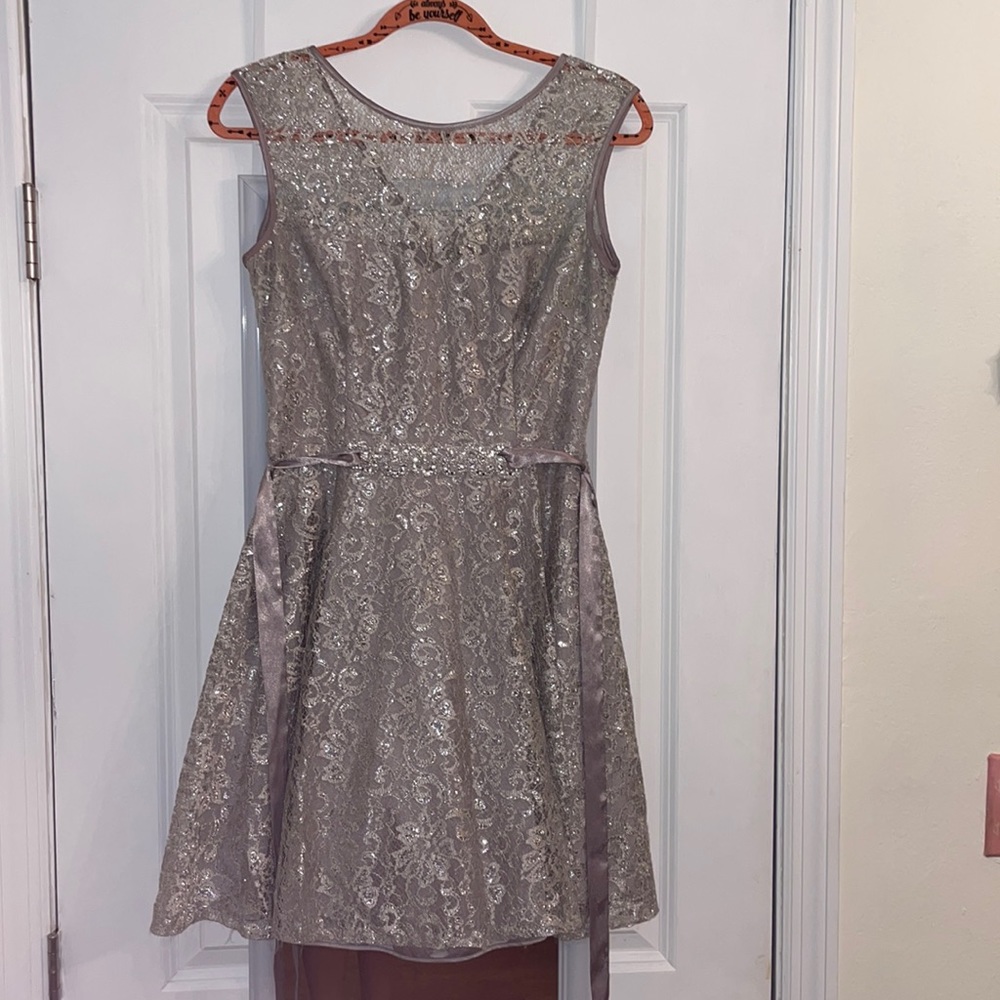 Silver lace fit and flare dress